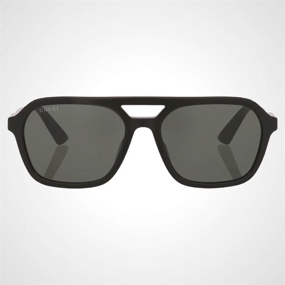 NEW GUCCI Sunglasses Aviator Pilot Black Gold Logo Gray Lens New Gucci - Picture 2 of 6